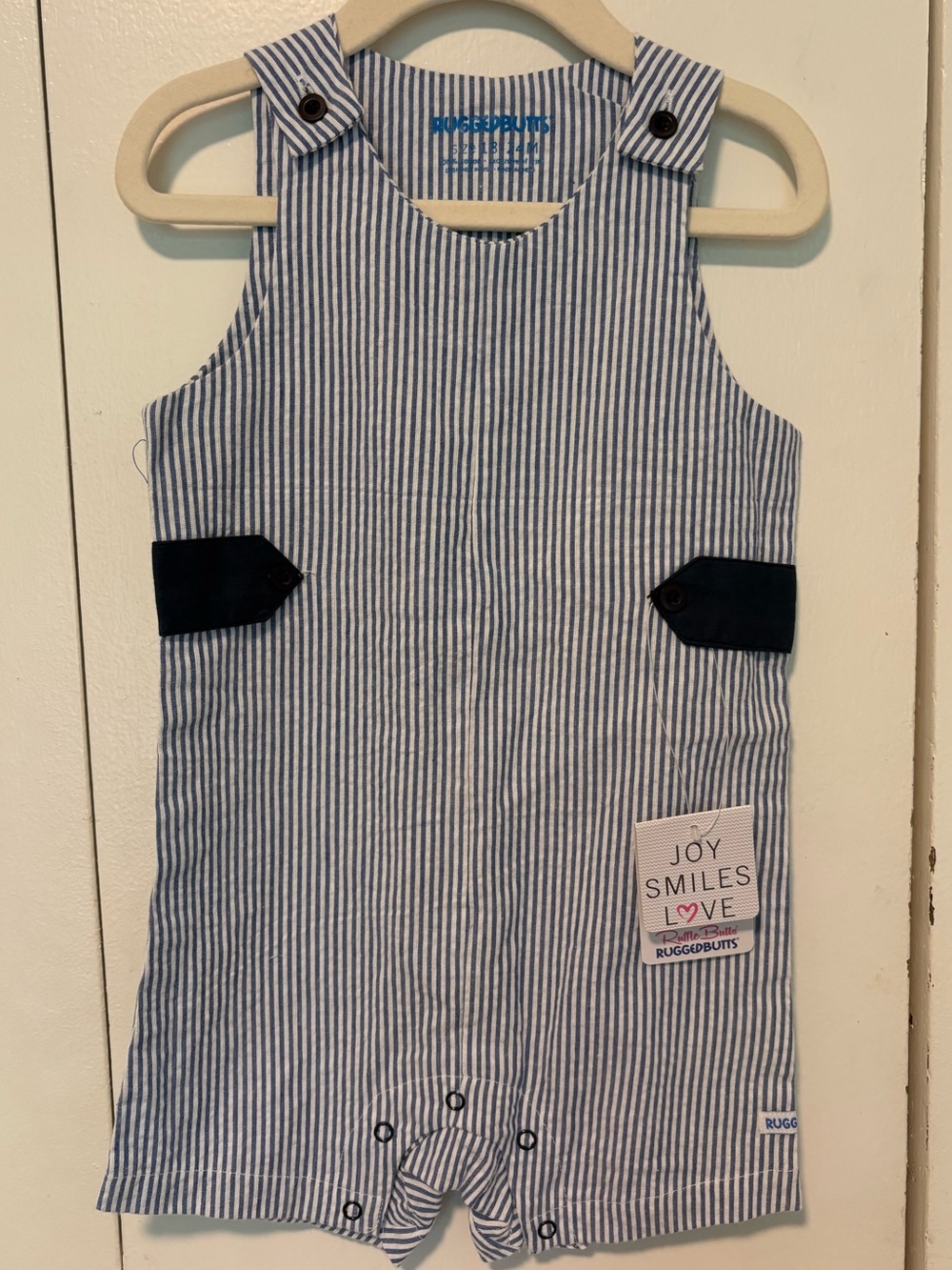 RuggedButts Blue Striped Seersucker Jon Jon Boys 18-24 M, NWT